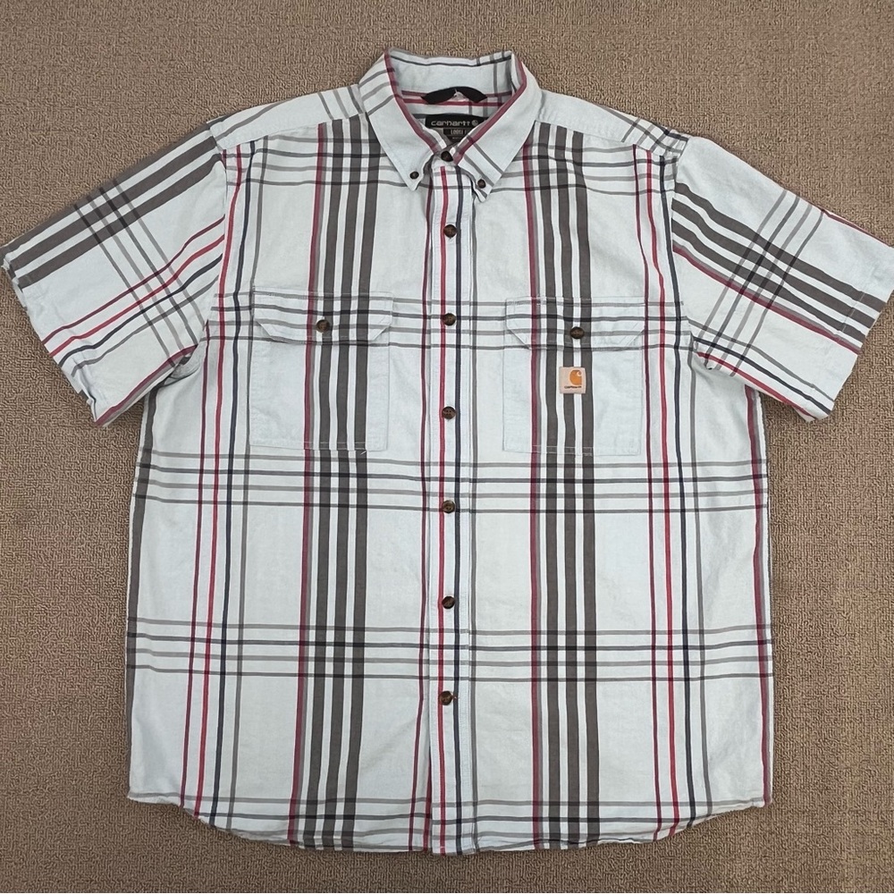 Carhartt Shirt Adult Large Blue Button Up Plaid Loose Fit Casual Outdoor Men